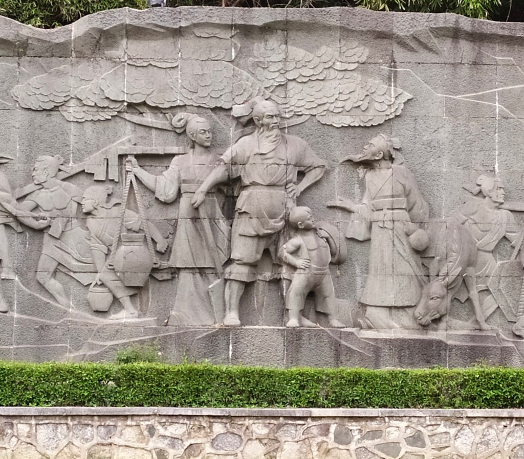 This photo was taken in 2019 and depicts a new frieze built in Wuhan's East Lake park.